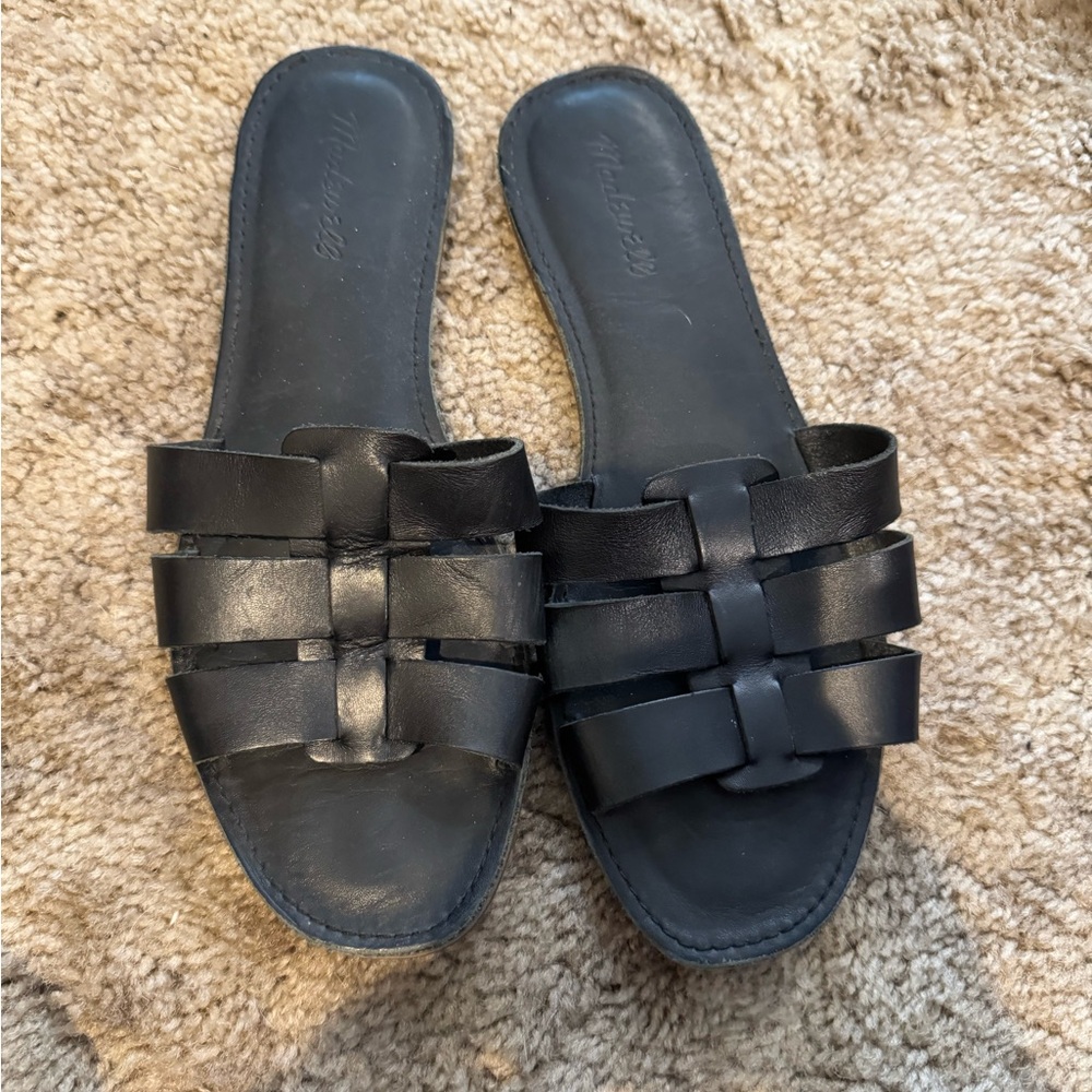 Madewell Black Leather Slide Sandals